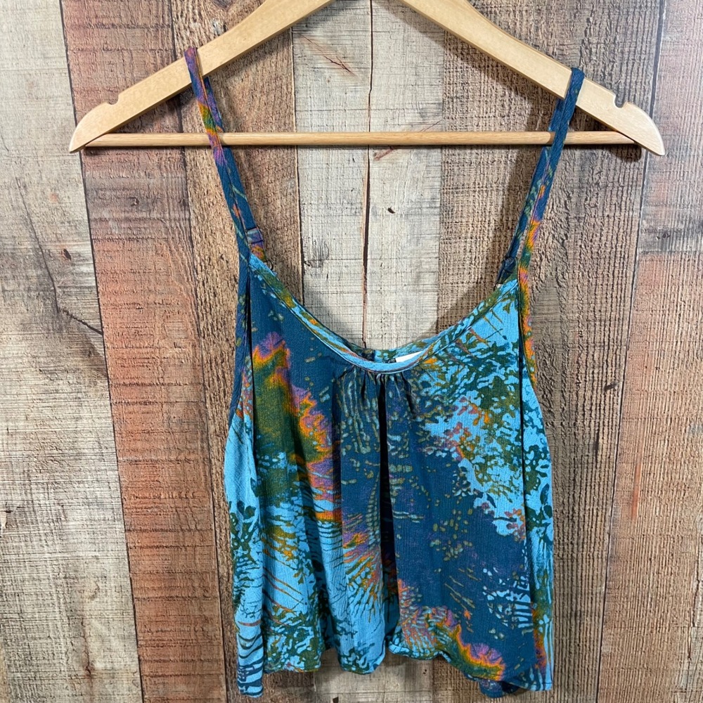 Mossimo Blue Abstract Print Flowy Cami Tank Top Adjustable Straps XL Boho